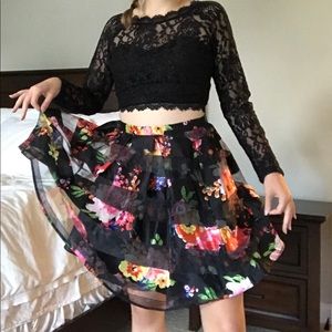 black and floral homecoming dress